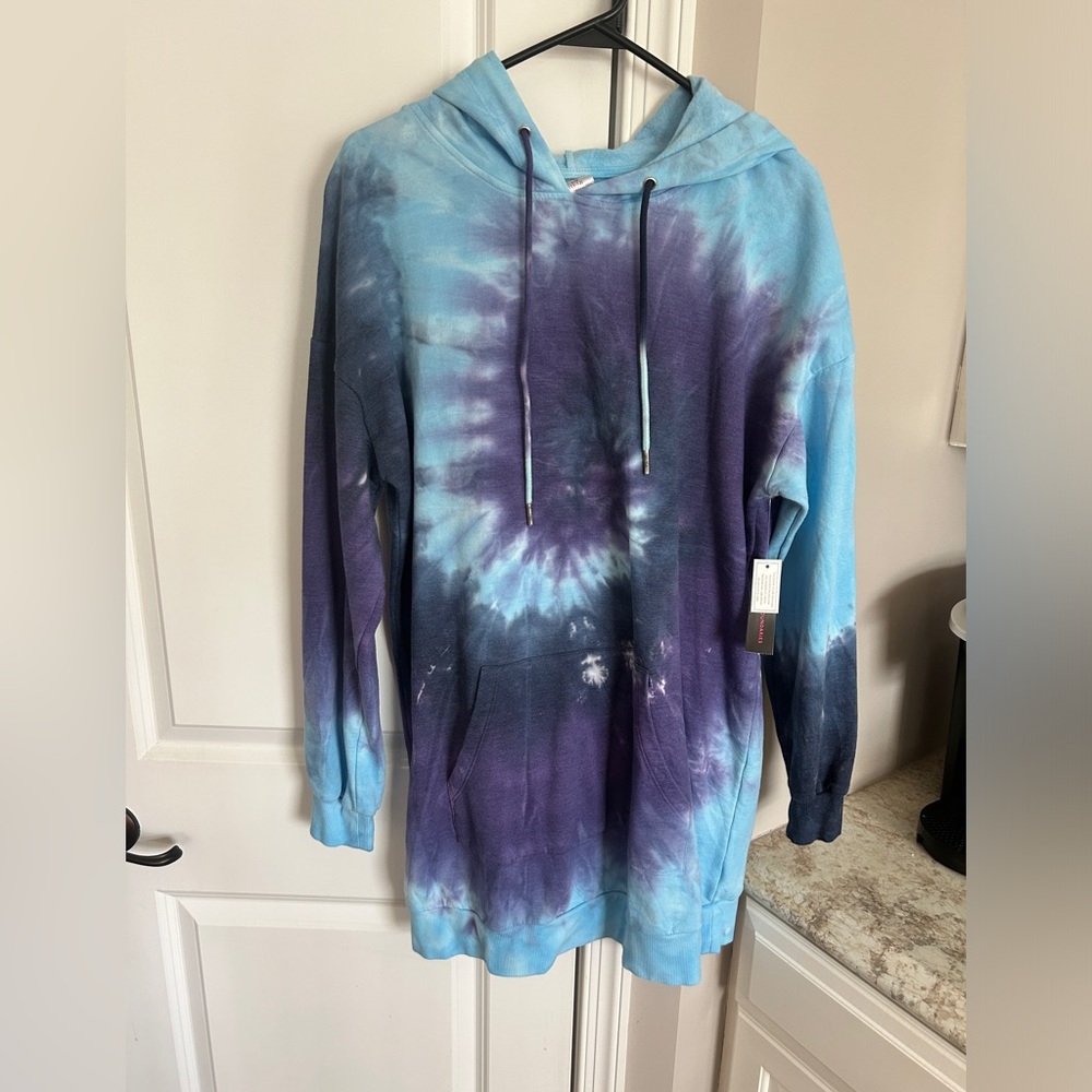 No Boundaries Tie Dye Hooded Sweatshirt Dress NWT Large